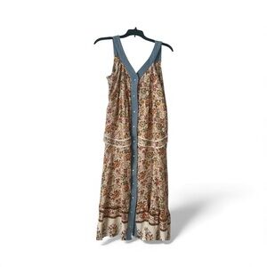 DAVI & DANI Floral Maxi Dress with Blue DenimTrim